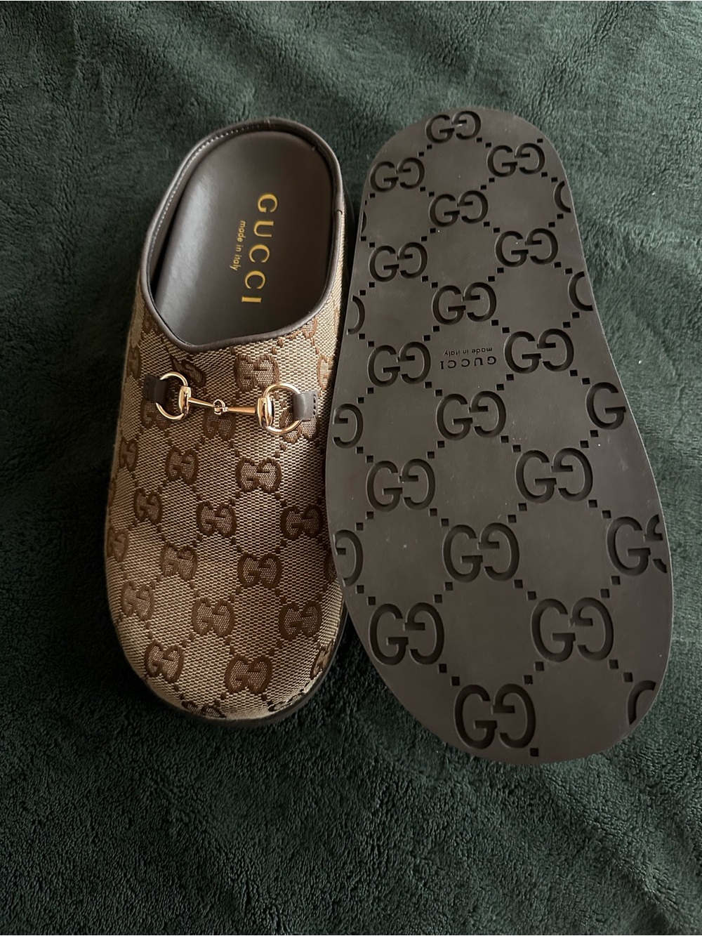 Gucci Beige Brown GG Canvas Horsebit Clogs - Picture 2 of 6